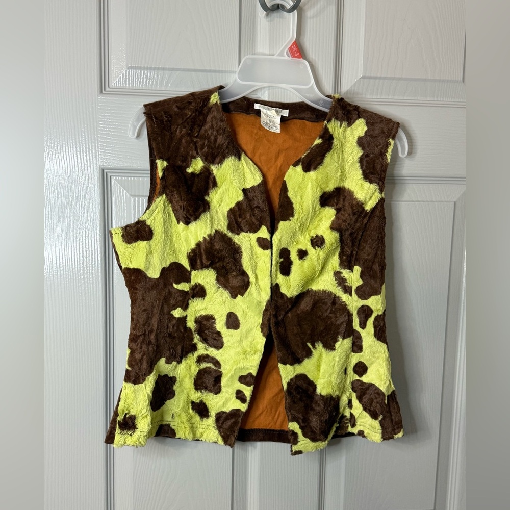 Naracamicie| Brown and Lime| Faux Fur Vest | Size 4| Vintage | Made in Italy 🇮🇹